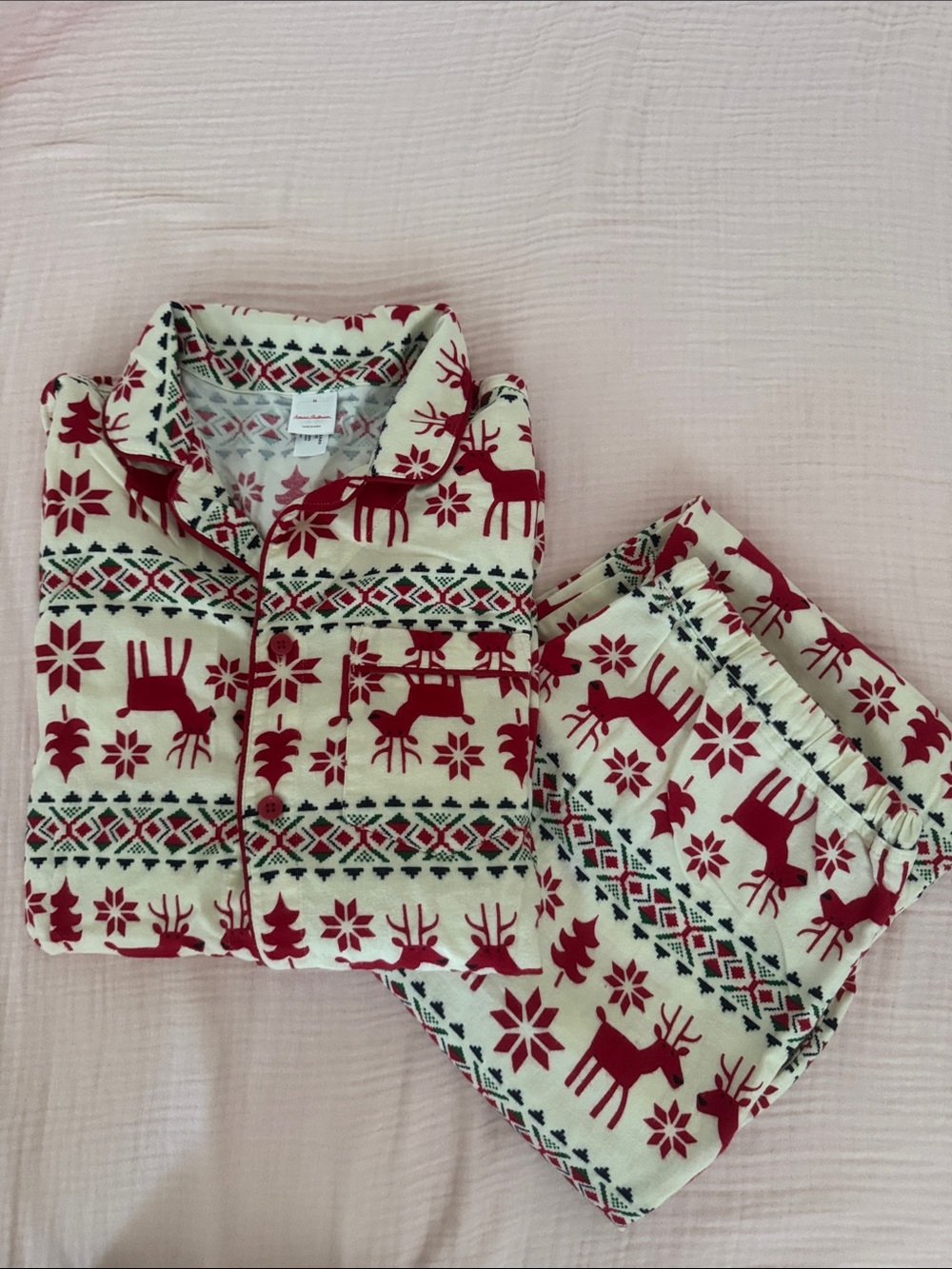 Hanna Andersson Cream and Red Reindeer Holiday Pajama Set